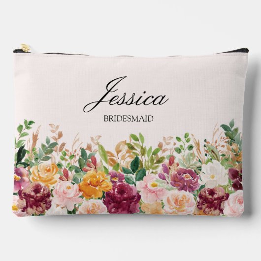 Pochette À Accessoires Élégant Monogramme Aquarelle Rose Fleur Demoiselle (Recto)