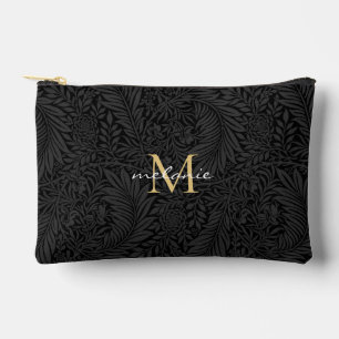 Pochette À Accessoires Élégant Monogramme d'or floral noir