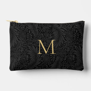 Pochette À Accessoires Élégant Monogramme Floral Noir Doré Vintage