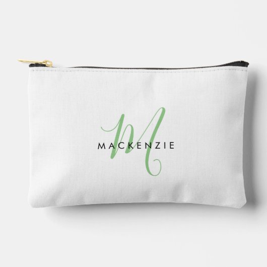 Pochette À Accessoires Élégant Monogramme moderne blanc vert Script (Recto)