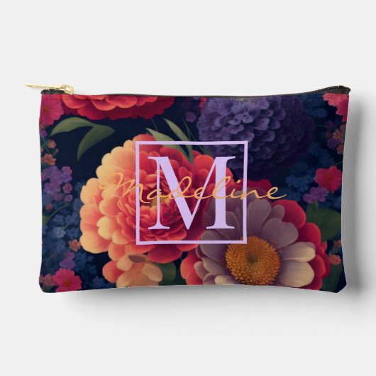 Pochette À Accessoires Élégant monogramme romantique orange rouge floral (Recto)