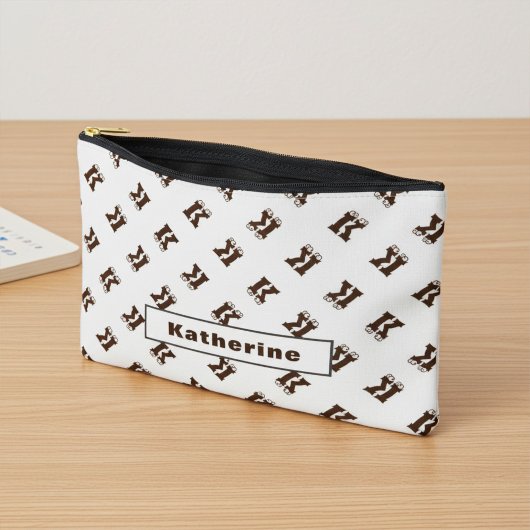 Pochette À Accessoires Élégant Motif Alphabet Monogramme Simple Brown