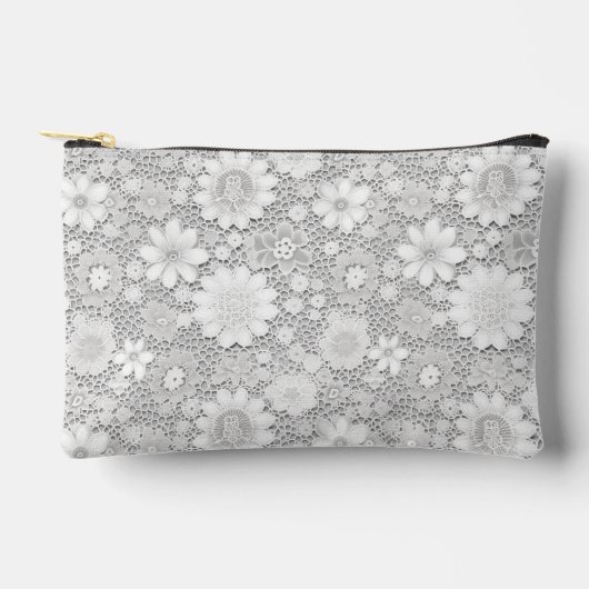 Pochette À Accessoires Élégant motif de dentelle fleurie blanche (Recto)