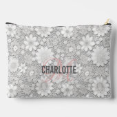 Pochette À Accessoires Élégant motif de dentelle fleurie blanche nom mono (Verso)