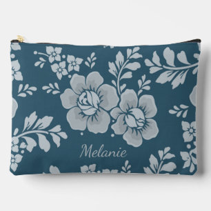 Pochette À Accessoires Élégant motif de fleur bleue vintage personnalisé