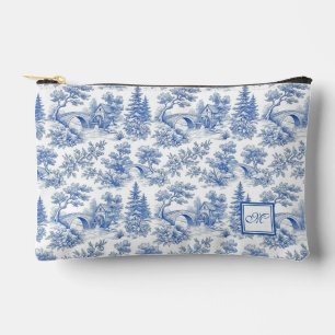 Pochette À Accessoires Élégant motif de toile monogramme française bleue 