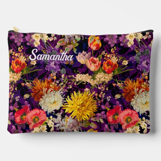 Pochette À Accessoires Élégant motif floral jaune violet (Recto)