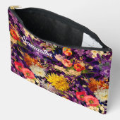 Pochette À Accessoires Élégant motif floral jaune violet (Ouvrir)