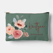Pochette À Accessoires Élégant motif floral vert sauge & orange pêche écr (Recto)