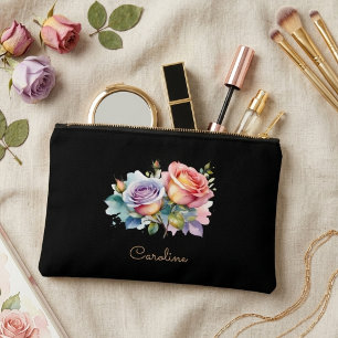 Pochette À Accessoires Élégant Noir Élégant Floral Boho Mignon