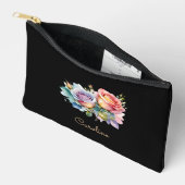 Pochette À Accessoires Elégant noir élégant floral Boho mignonne (Ouvrir)