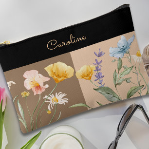 Pochette À Accessoires Elégant noir floral printemps beige brun tendance