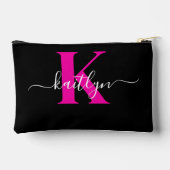 Pochette À Accessoires Élégant Noir Hot Rose Script Monogramme (Verso)