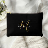 Pochette À Accessoires Élégant Noir Moderne Script Monogramme