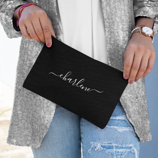 Pochette À Accessoires Élégant Nom Noir et Blanc