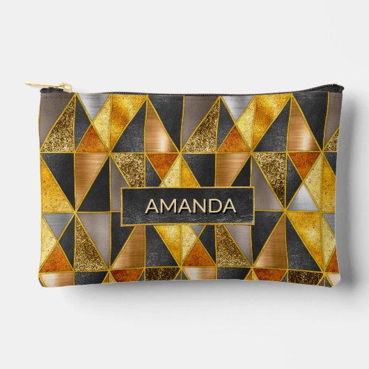 Pochette À Accessoires Elégant or noir argent triangles géométriques (Recto)