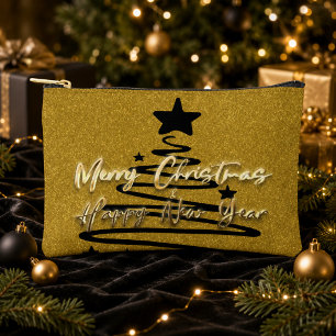 Pochette À Accessoires Élégant Or Noir Joyeux Noël Bonne Année