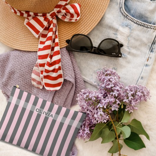 Pochette À Accessoires Elegant Pink and Gray stripes Minimalist Custom