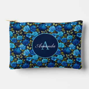 Pochette À Accessoires Élégant Rose bleu motif floral Monogramme photo