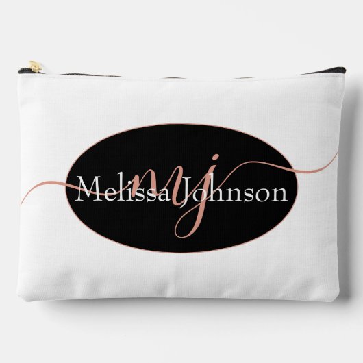 Pochette À Accessoires Élégant Rose en or lettrage sur noir (Recto)