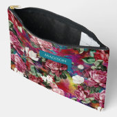 Pochette À Accessoires Élégant rose fleurs rouge motif monogramme (Ouvrir)