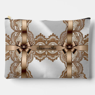 Pochette À Accessoires Élégant Ruban d'or personnalisé et dentelle