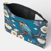 Pochette À Accessoires Elegant Turquoise Kingfisher Bird Floral  (Ouvrir)