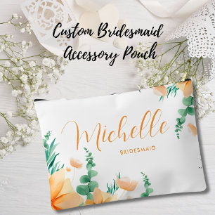 Pochette À Accessoires Élégant Vert Orange Fleurs Sauvages Demoiselle d'H