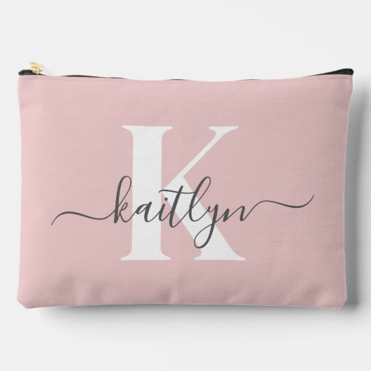 Pochette À Accessoires Élégant violet rose gris script Monogramme (Recto)