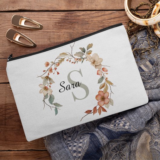 Pochette À Accessoires Elégante aquarelle de chute Floral Blanc Monogramm