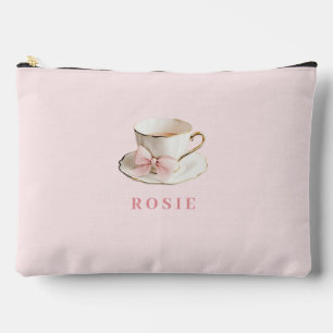 Pochette À Accessoires Elégante Coquette Preppy Pink Teacup avec Bow