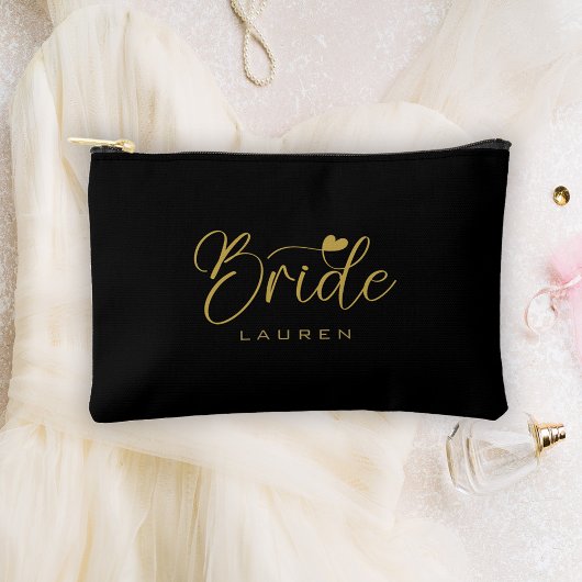 Pochette À Accessoires Élégante mariée Cadeau de nom de script noir et or