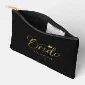 Pochette À Accessoires Élégante mariée Cadeau de nom de script noir et or (Ouvrir)