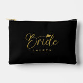 Pochette À Accessoires Élégante mariée Cadeau de nom de script noir et or (Recto)