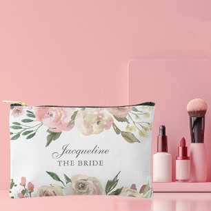 Pochette À Accessoires Élégante mariée personnalisée au floral rose tendr