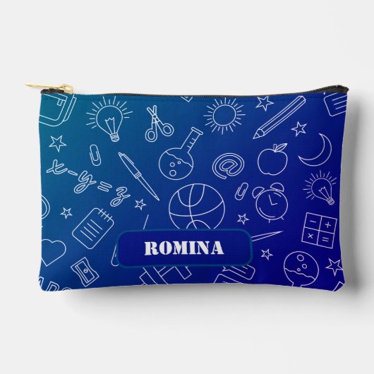 Pochette À Accessoires Eléments de l'école bleue coque crayon/sac (Recto)