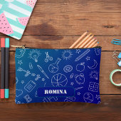 Pochette À Accessoires Eléments de l'école bleue coque crayon/sac