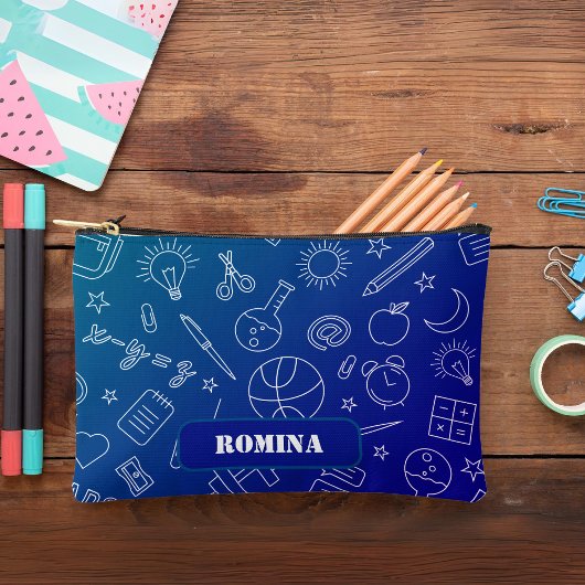 Pochette À Accessoires Eléments de l'école bleue coque crayon/sac