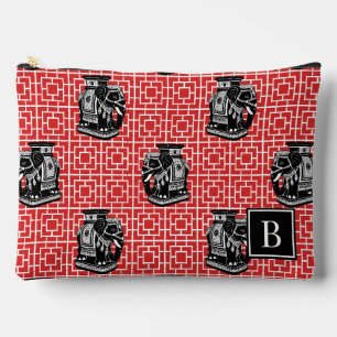 Pochette À Accessoires Éléphant de chinoiserie sur bambou - Rouge & Noir