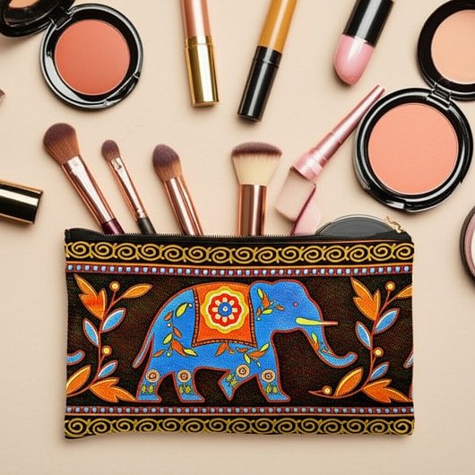 Pochette À Accessoires Éléphant ethnique bleu