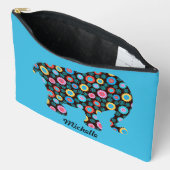 Pochette À Accessoires Eléphant Motif Fleur sur Bleu Personnalisé (Ouvrir)