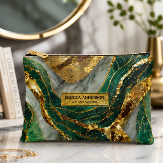 Pochette À Accessoires Emerald Green Gold Marble Metallic Luxury Geode