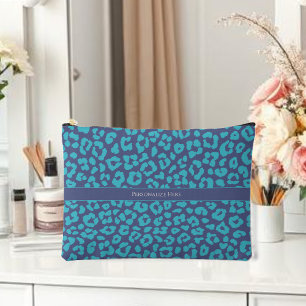 Pochette À Accessoires Empreinte de léopard bleu