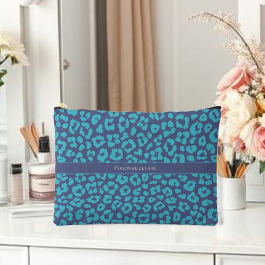 Pochette À Accessoires Empreinte de léopard bleu