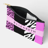 Pochette À Accessoires Empreinte de léopard, Zebra Print, Rose, Votre nom (Ouvrir)