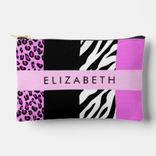 Pochette À Accessoires Empreinte de léopard, Zebra Print, Rose, Votre nom