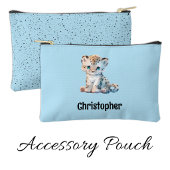 Pochette À Accessoires Enfants mignon léopard ajouter un nom bleu noir