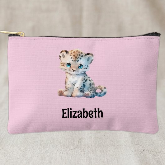 Pochette À Accessoires Enfants mignon léopard ajouter un nom rose noir