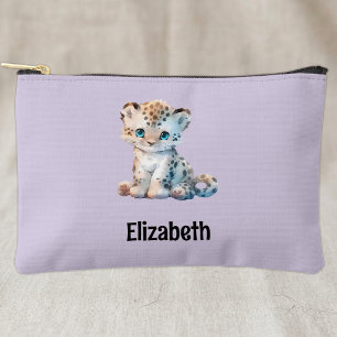 Pochette À Accessoires Enfants mignon léopard ajouter un nom violet noir