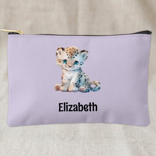 Pochette À Accessoires Enfants mignon léopard ajouter un nom violet noir